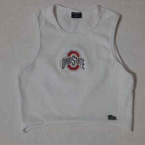 HYPE AND VICE OSU Ribbed White Cotton Cropped Tank Top Ohio State Logo Spell, LN